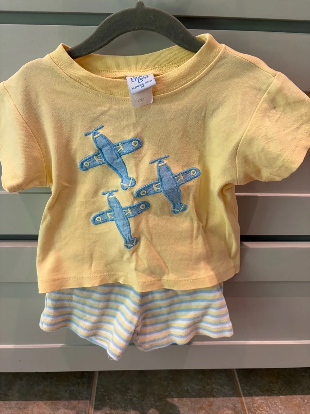 Baby Short-Sleeve Yellow Tee with Blue Airplane Appliqués